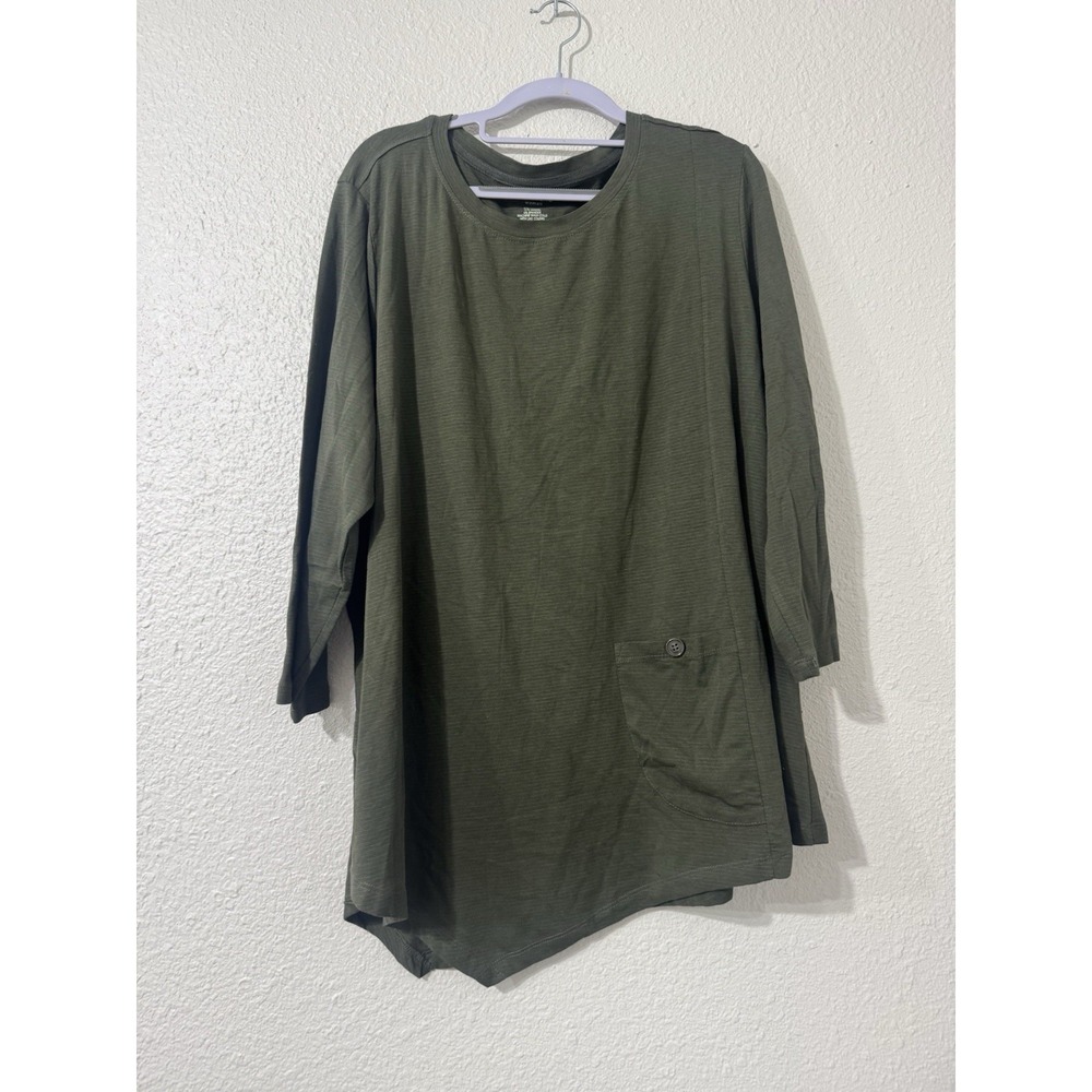 Westbound 2X Plus Womens Green Top Stretch Boho 3/4 Sleeve